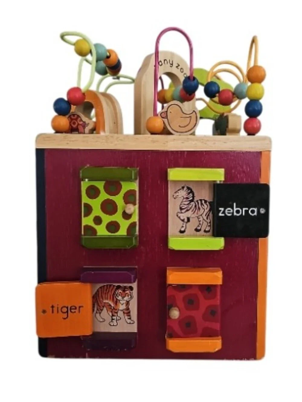 B. Toys by Battat Wooden Activity Cube Alphabet Bead Maze Montessori Toddler Toy